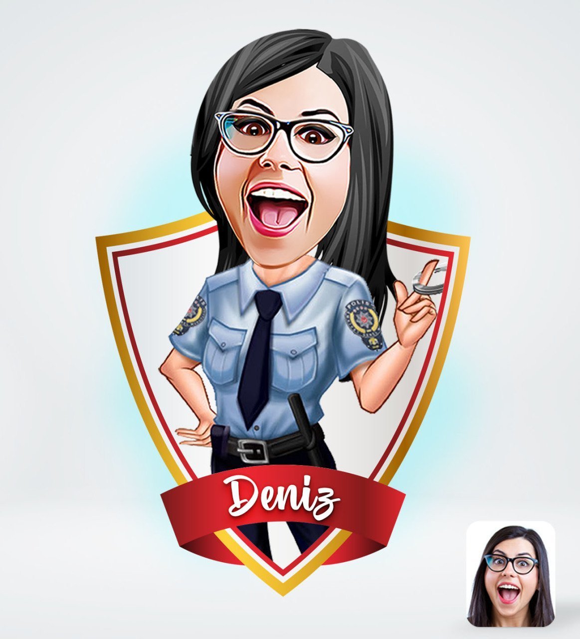 Kişiye Özel İsimli Kadın Polis Tasarımlı Dijital Karikatür-1
