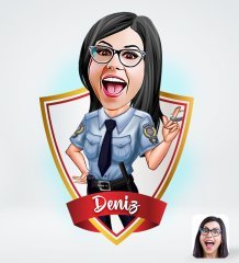 Kişiye Özel İsimli Kadın Polis Tasarımlı Dijital Karikatür-1