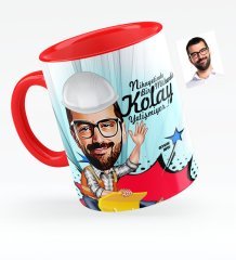 Kişiye Özel Bay Mühendis Karikatürlü Kırmızı Kupa Bardak - 2
