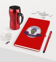 Kişiye Özel Komiser Temalı Kırmızı Defter Kalem Termos Mug Seti - 1