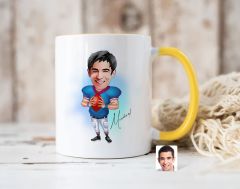 Bk Gift Kişiye Özel Amerikan Futbolcusu Karikatürlü Sarı Kupa Bardak-12, Sevgiliye Hediye, Arkadaşa Hediye