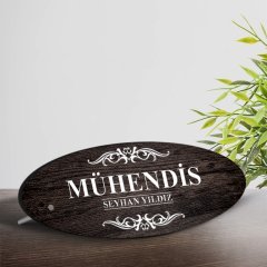 Kişiye Özel Mesleki Mühendis Ahşap Oval Masa İsimliği  - 3