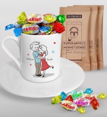 Kişiye Özel Sevgililer Günü Türk Kahvesi Fincanı Mehmet Efendi Kahve ve Haribo Şeker Hediye Seti-113