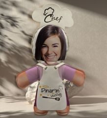 BK Gift Kişiye Özel Fotoğraflı Kadın Chef Bebek Yastık-1