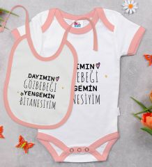 BK Kids Dayımın Gözbebeği Tasarımlı Pembe Bebek Body Zıbın ve Mama Önlüğü Hediye Seti-1