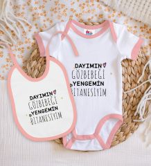 BK Kids Dayımın Gözbebeği Tasarımlı Pembe Bebek Body Zıbın ve Mama Önlüğü Hediye Seti-1