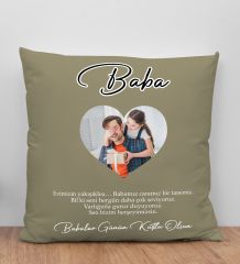BK Gift Kişiye Özel Fotoğraflı Babalar Günü Tasarımlı Haki Kırlent Yastık-4 Babaya Hediye, Ev Dekorasyonu, Babalar Günü Hediyesi