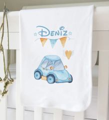 BK Kids Kişiye Özel İsimli 6 Parça Mavi Bebek Body Zıbın Battaniye ve Yastık Hediye Seti, Yeni Doğan Bebek Giyim Hediyesi-5