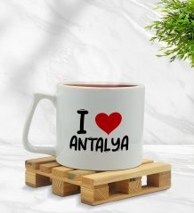 BK Gift I Love Antalya Tasarımlı Middle Beyaz Kupa Bardak