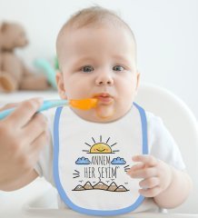 BK Kids Annem Her Şeyim Tasarımlı Mavi Bebek Mama Önlüğü