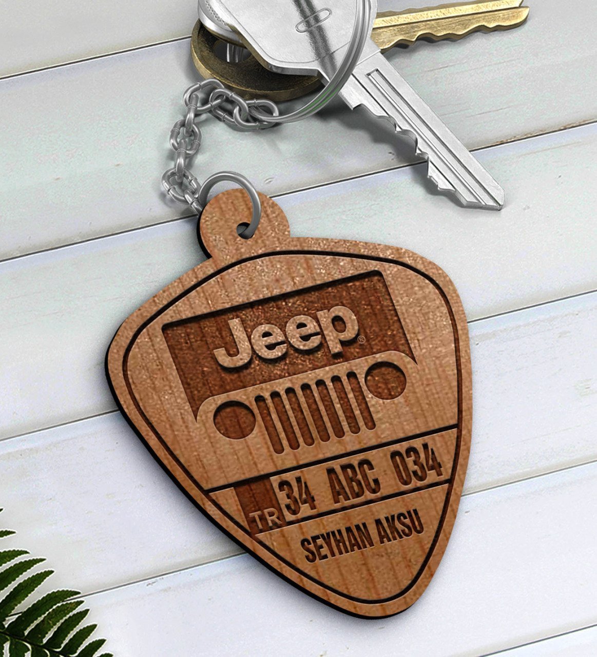 Kişiye Özel İsimli Plakalı Jeep Ahşap Anahtarlık-2