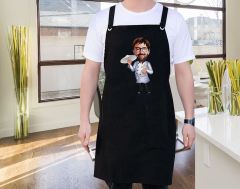 BK Gift Kişiye Özel Erkek Chef Karikatürlü Profesyonel Siyah Mutfak Önlüğü, Aşçı Önlüğü, Şef Önlüğü, Arkadaşa Hediye-14
