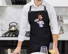 BK Gift Kişiye Özel Erkek Chef Karikatürlü Profesyonel Siyah Mutfak Önlüğü, Aşçı Önlüğü, Şef Önlüğü, Arkadaşa Hediye-14