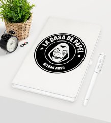 Kişiye Özel La Casa De Papel Beyaz Defter Kalem Seti - 24