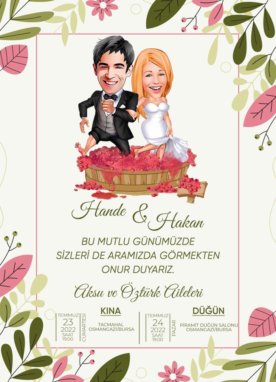 Kişiye Özel Karikatürlü Bitmeyen Düğün Davetiyesi Model 57