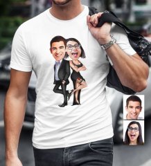 Kişiye Özel Sevgililer Karikatür Beyaz Erkek Tişört - 6