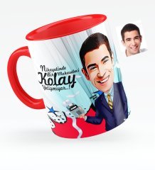 Kişiye Özel Bay Muhasebeci Karikatürlü Kırmızı Kupa Bardak - 1