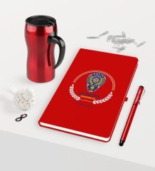 Kişiye Özel Komiser Yardımcısı Temalı Kırmızı Defter Kalem Termos Mug Seti - 2