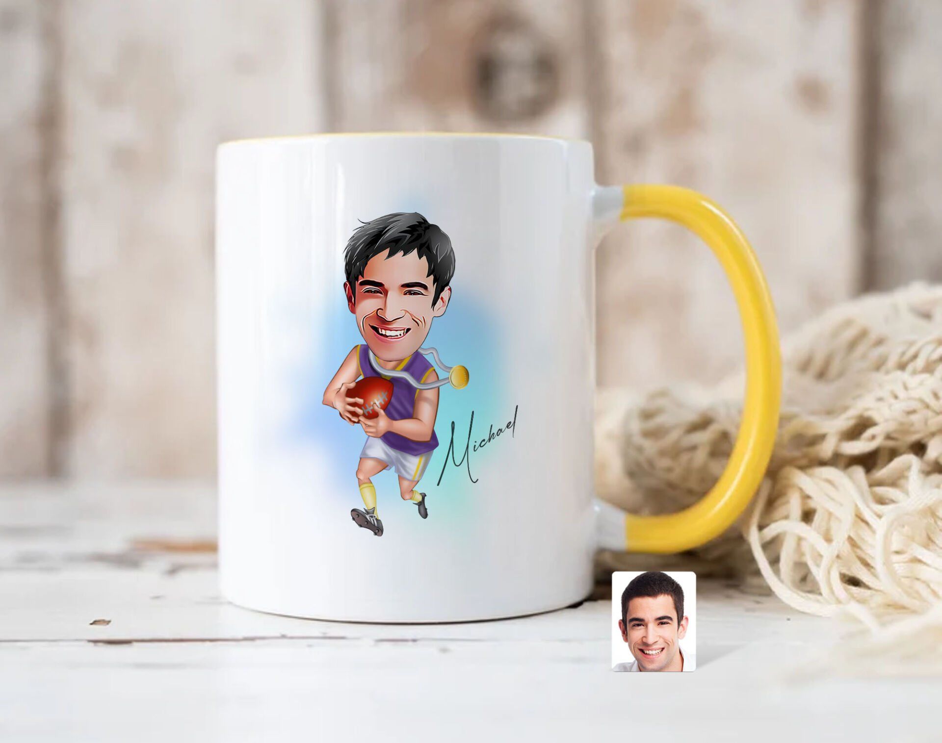 Bk Gift Kişiye Özel Amerikan Futbolcusu Karikatürlü Sarı Kupa Bardak-11, Sevgiliye Hediye, Arkadaşa Hediye