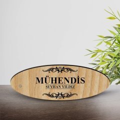 Kişiye Özel Mesleki Mühendis Ahşap Oval Masa İsimliği  - 2