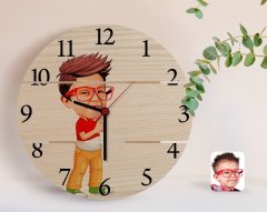 Kişiye Özel Erkek Çocuk Karikatürlü Otantik Ahşap Palet Saat-1