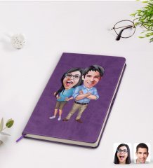 Kişiye Özel Sevgililer Karikatürlü Mor Termo Deri Defter Model 101