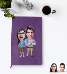 Kişiye Özel Sevgililer Karikatürlü Mor Termo Deri Defter Model 101