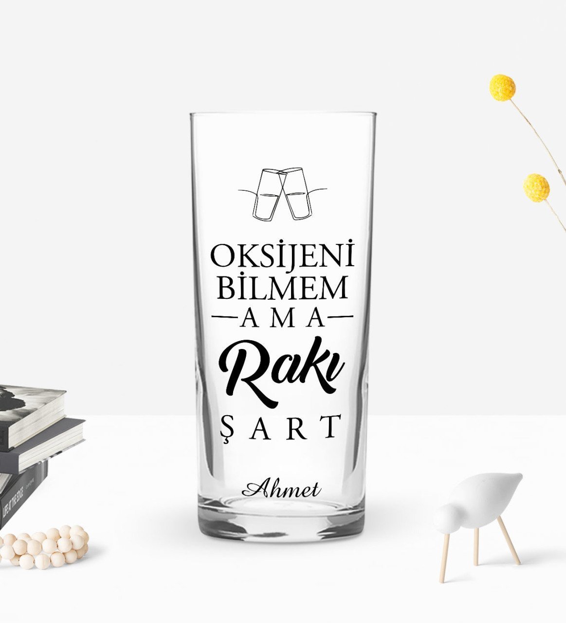 Kişiye Özel Renkli Baskılı Oksijeni Bilmem Ama Tasarımlı Rakı Bardağı-1