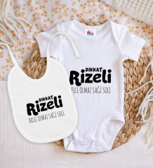 BK Kids Dikkat Rizeli Tasarımlı Beyaz Bebek Body Zıbın ve Mama Önlüğü Hediye Seti-1
