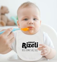 BK Kids Dikkat Rizeli Tasarımlı Beyaz Bebek Body Zıbın ve Mama Önlüğü Hediye Seti-1
