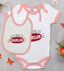 BK Kids Darluk Tasarımlı Pembe Bebek Body Zıbın ve Mama Önlüğü Hediye Seti-1