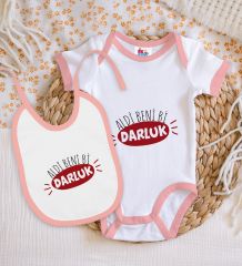 BK Kids Darluk Tasarımlı Pembe Bebek Body Zıbın ve Mama Önlüğü Hediye Seti-1