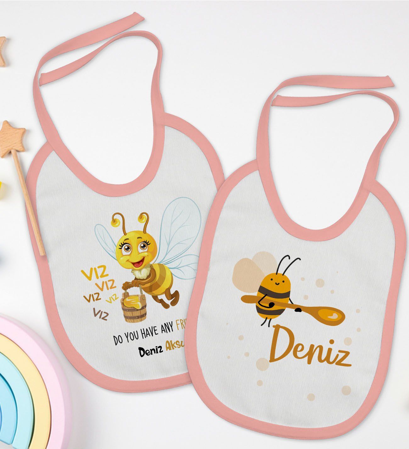 BK Kids Kişiye Özel İsimli 2’li Pembe Mama Önlüğü-6