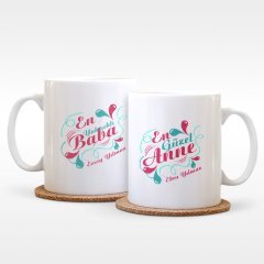 Kişiye Özel İkili Anne & Baba Beyaz Kupa Bardak Takımı - 4