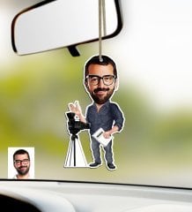 Kişiye Özel Bay Yönetmen Karikatürlü Ahşap Araba Dikiz Ayna Süsü