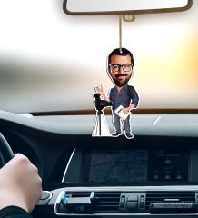 Kişiye Özel Bay Yönetmen Karikatürlü Ahşap Araba Dikiz Ayna Süsü