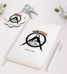 Kişiye Özel Teknik Ressam Beyaz Defter Kalem ve Anahtarlık Hediye Seti-1