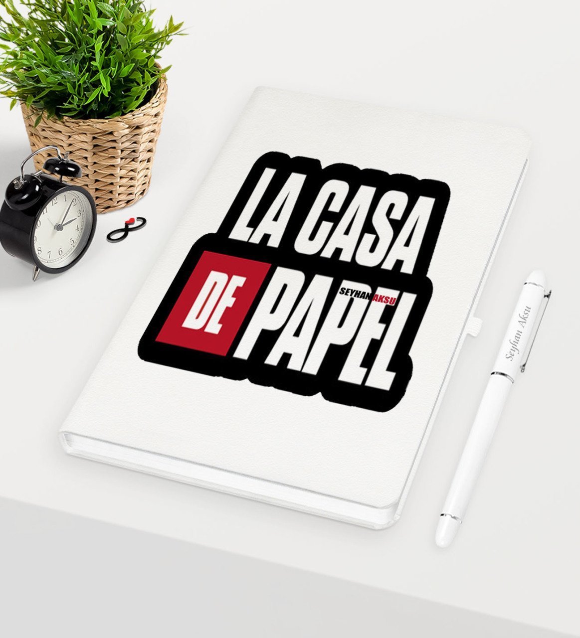 Kişiye Özel La Casa De Papel Beyaz Defter Kalem Seti - 23