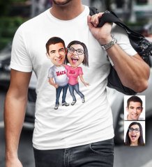 Kişiye Özel Sevgililer Karikatür Beyaz Erkek Tişört - 5