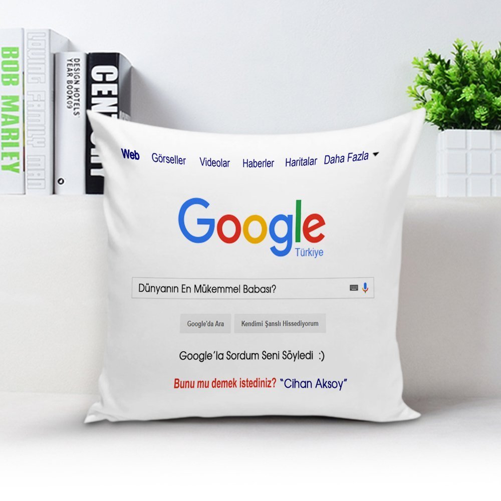Kişiye Özel İsimli Google Dünyanın En Mükemmel Babası Beyaz Yastık Kılıfı