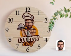 Kişiye Özel Erkek Chef Karikatürlü Otantik Ahşap Palet Saat-15