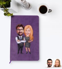 Kişiye Özel Sevgililer Karikatürlü Mor Termo Deri Defter Model 100
