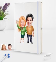 Kişiye Özel Sevgililer Karikatürlü Beyaz Termo Deri Defter 16x24cm Model 110
