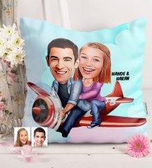 Kişiye Özel Sevgililer Karikatürlü Saten Yastık - 11