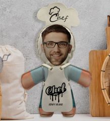 BK Gift Kişiye Özel Fotoğraflı Erkek Chef Bebek Yastık-2