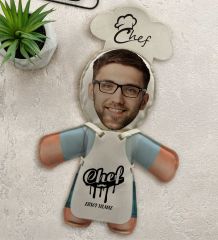 BK Gift Kişiye Özel Fotoğraflı Erkek Chef Bebek Yastık-2