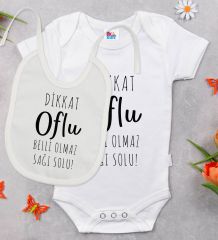BK Kids Dikkat Oflu Tasarımlı Beyaz Bebek Body Zıbın ve Mama Önlüğü Hediye Seti-1