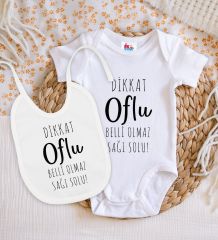 BK Kids Dikkat Oflu Tasarımlı Beyaz Bebek Body Zıbın ve Mama Önlüğü Hediye Seti-1