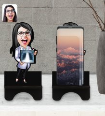 Kişiye Özel Kadın Radyolojist Karikatürlü Ahşap Biblo Telefon Standı-1