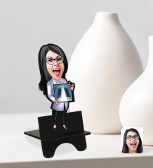 Kişiye Özel Kadın Radyolojist Karikatürlü Ahşap Biblo Telefon Standı-1